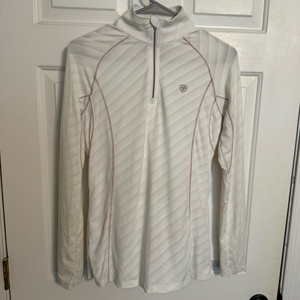 Ariat White with Pink Stitching Heat Series Pullover